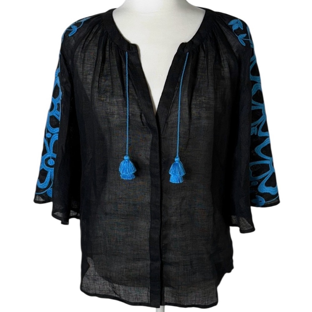 ELEVEN by March 11 Embroidered Linen Blouse Size‎ Small